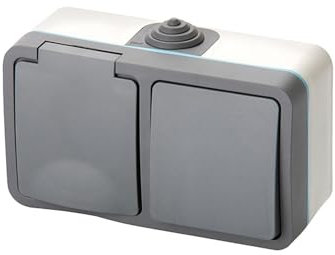 Enchufe y conmutador IP54 con superficie Luxe, adecuado para uso interior y exterior, resistente al agua y al polvo.