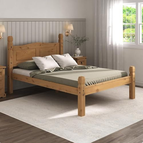 Mews Corona Bed Frame Double 4ft6 Solid Pine Wood Low Foot End Waxed Finish