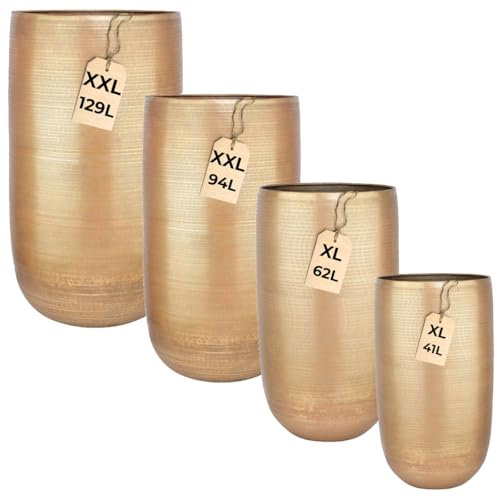 Marrakesch 4er Set XXL Aluminium Blumenkübel Bodenvase 54, 65, 71 & 81 cm Hoch Gold | Pflanzentopf Blumensäule groß rund für Outdoor Indoor | Blumentöpfe Camiel für Garten Balkon & Wohnzimmer