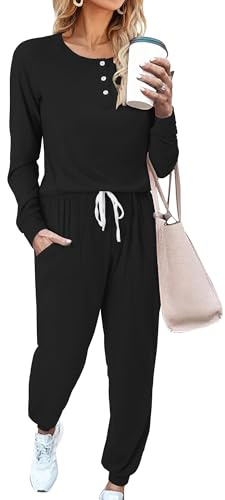 Magritta Women's Tracksuits Long Sleeve Plus Size Co Ord Set Travel Outfits 2 Piece Set Running Workout Lounge Wear Ladies Oversized Jumper and Baggy Trousers Gym Clothes Black Large, 16-18