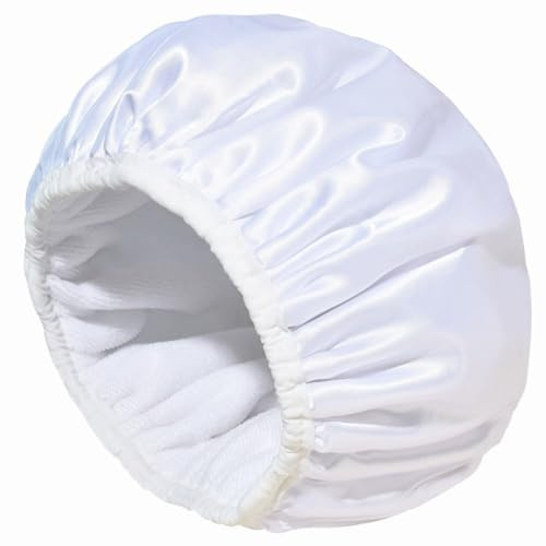 Cubierta de ducha impermeable de microfibra de tres capas, gorro de ducha de satén forrado de tela para todo el cabello, hotel, viajes, baño (blanco)
