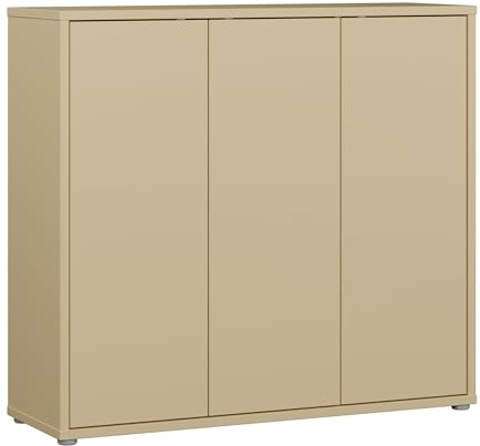 Forte Alice Springs Schuhschrank 100 110, modern-minimalistisch, 3-türig, Flurschrank, Holzwerkstoff, Buttergelb, 109,2 cm breit x 99,1 cm hoch x 34,9 cm tief