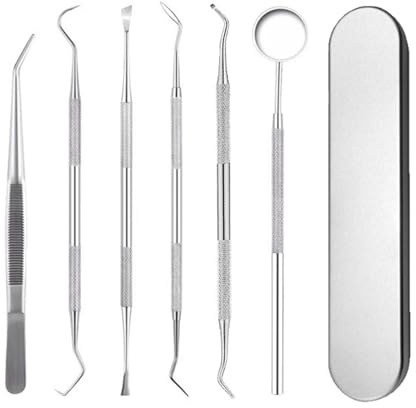 Dreamil 6PCS Zahnreinigungs set,Zahnreinigung,Zahnarztbesteck, Edelstahl Zahnarztbesteck, Zahnarztspiegel Mundspiegel Zahnpinzette Zahnsonde, Zahnstein Selbst Entfernen