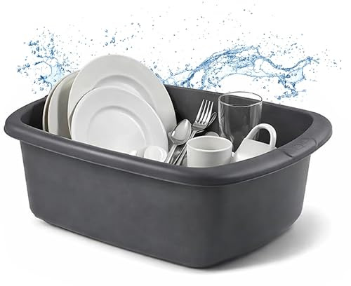 Large Washing Up Bowl for Sink, Silver, 9L Rectangular Plastic | Heavy Duty, Deep Dish Washing Container, Everyday Cleaning & Food Prep, Utility Use