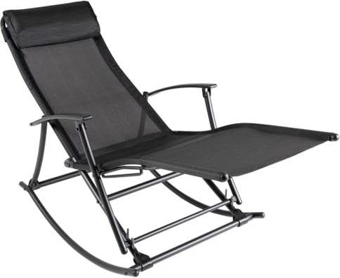 Bucmath Garten-Schaukelstuhl Stahl und Textilene Schwarz, 2 Liegepositionen, klappbar, 100 kg Tragkraft, für Balkon, Terrasse, Garten, bequemer Outdoor-Stuhl
