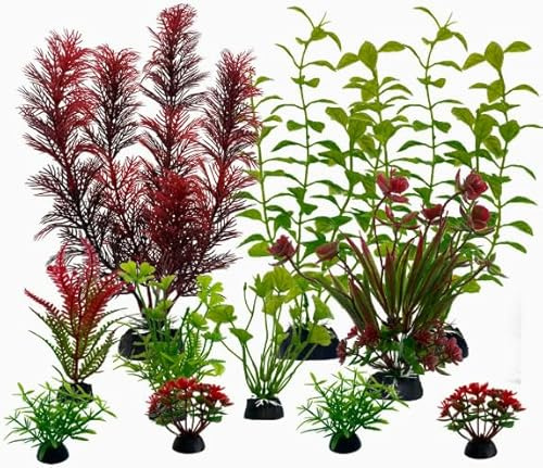 Cretvestsar 11 Pack Artificial Aquarium Plants Set, Multi Height Fish Tank Plants with Realistic Design for Freshwater Tank Decor, Easy Plastic Plants for Aquascaping (style 3)