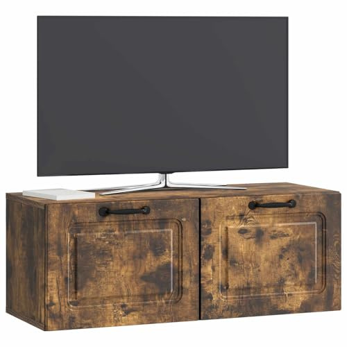 vidaXL Wandmontierter TV-Schrank Geräucherte Eiche 78,5 x 31 x 30 cm, Wohnzimmermöbel, moderner TV-Ständer, viel Stauraum, funktionale Medien-Einheit, platzsparendes Design, Holz-Unterhaltungszentrum
