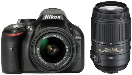 Nikon D5200 Appareil photo numérique Reflex 24.1 Mpix Kit Boîtier + Objectif 18-55 + Objectif 55-300 Noir