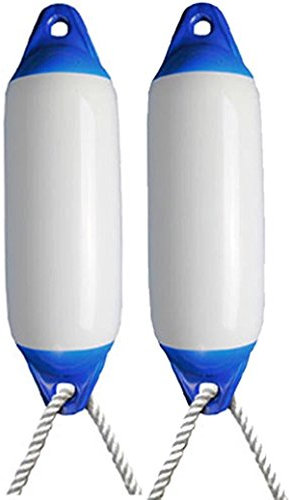 Majoni 2 X White/Blue Boat Fenders - Inflated 45cm / 18 With Free Rope Size 1