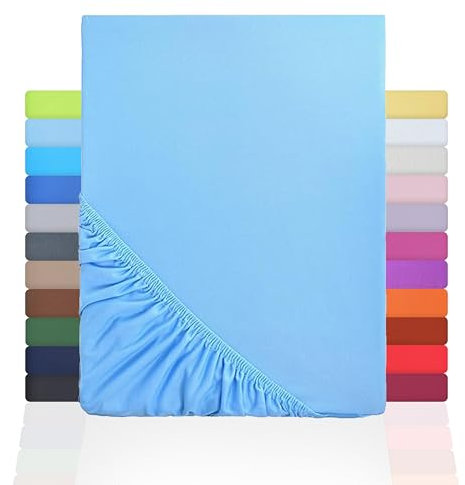 NatureMark Jersey Spannbettlaken, Spannbetttuch 100% Baumwolle in vielen Größen und Farben MARKENQUALITÄT ÖKOTEX Standard 100 | 120x200 cm - hell blau
