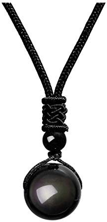 Jovivi - Glücksbringer Halskette Obsidian Tigerauge Amethyst mit Stein und verstellbarer Nylonschnur - Geschenkidee, Metall, Amethyst