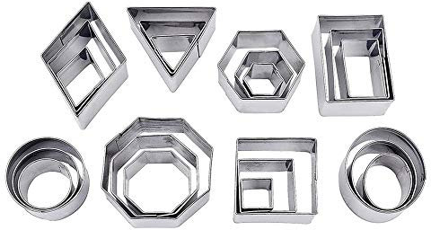 Voarge - Juego de cortadores de galletas geométricos (24 piezas, borde simple, formas geométricas, herramientas de bricolaje para hornear, Navidad de Voarge (rectángulo)