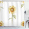 ABAKUHAUS Sonnenblume Duschvorhang, minimalistische Kunstwerk, Stoffliches Gewebe Badezimmerdekorationsset mit Haken, 175 x 220 cm, Gelb Grün