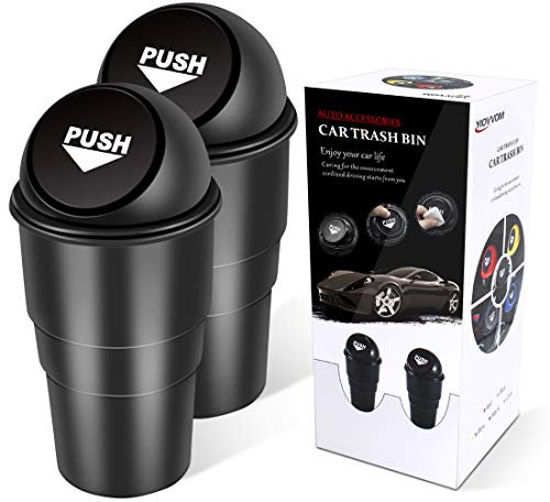 YIOVVOM Cubo de basura para coche con tapa, a prueba de fugas, contenedor de basura pequeño para automóvil, oficina, hogar, cocina, dormitorio, set de 2 (negro)