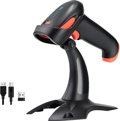 Tera Barcode Scanner Wireless 1D 2D QR with Stand: Battery Level Indicator 3 in 1 Works with Bluetooth 2.4G Wireless USB Wired Handheld Bar Code Reader with Vibration Alert HW0002 Orange
