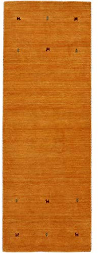 carpetfine Wollteppich Gabbeh Uni Läufer Gelb 80x300 cm | Moderner Teppich für Wohn- und Schlafzimmer