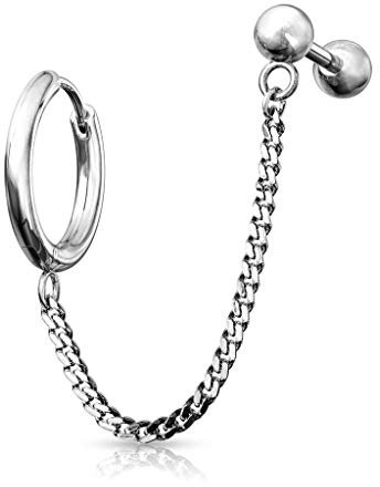 beyoutifulthings 1 Knorpel Ohr-stecker Klick-Creole Kette Cartilage Labret Piercing-s Tragus Silber Edelstahl Schraub-Verschluss