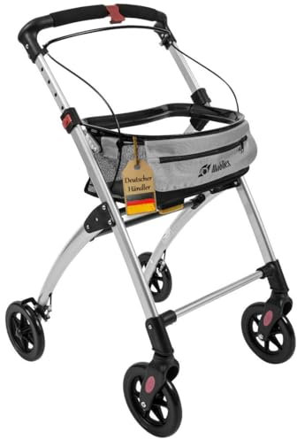 FabaCare Indoor Rollator Jaguar, schmal mit Tablett, Leichtgewicht Wohnungsrollator faltbar, Heimrollator, bis 100 kg, Champagner