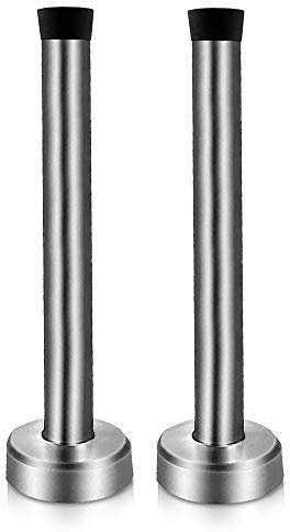 Door Stops, 5 Inch Long Door Stopper, Wall Mounted, Stainless Steel Brushed Nickel Doorstops with Sound Dampening Rubber Tip, Silver, 2 Pack