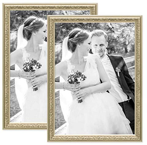 PHOTOLINI 2er Set Bilderrahmen Antik Silber Nostalgie 30x40 cm Fotorahmen mit Glasscheibe/Kunststoff-Rahmen