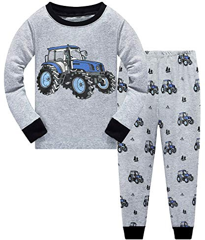 Boys Pyjamas Sets 100% Cotton Dinosaur Nightwear Toddler Clothes Kids Winter Long Sleeve Tractor Sleepwear Christmas Pjs Sets 2 Piece Outfit Xmas Gift Age 1 to 7 Years