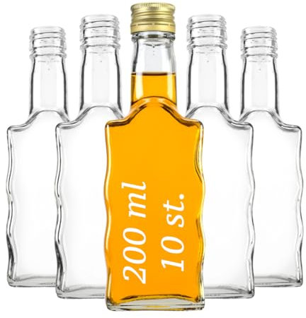 SUPERBUTELKI.PL Lot de 10 bouteilles en verre vides, en forme de vague, à remplir, look élégant et moderne des bouteilles en verre de qualité supérieure (200 ml, 10 pièces)
