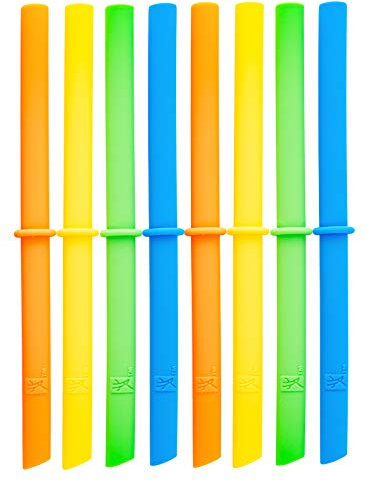 Elk and Friends Adult & Kid's Reusable Silicone Straws with Stopper | Suitable for 8oz & 10oz Mason Jars or Tumblers | Colorful Straws | 7.9 Length | 8 Pack
