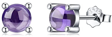 TIZU Orecchini Punto Luce Viola Argento 925 Piccoli Orecchini Birthstone Febbraio Regali di Compleanno per Ragazze e Donna