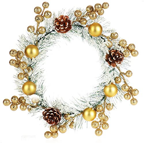 COM-FOUR® Türkranz Weihnachten - Adventskranz mit Tannennadeln und Christbaumkugeln - Dekokranz Ø ca. 25 cm - Weihnachtsdeko - Tischkranz - Weihnachtskranz (grün/weiß/goldfarben)
