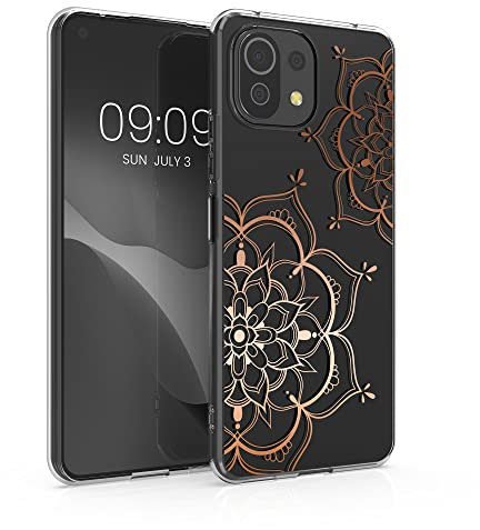 kwmobile Hülle kompatibel mit Xiaomi 11 Lite (5G) NE/Mi 11 Lite (5G) - Handyhülle Silikon Case - Blumen Zwillinge Rosegold Transparent