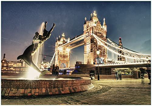 Wallario Vliestapete Fototapete London - Tower Bridge bei Nacht - Wandtapete Größe: 400 x 280 cm