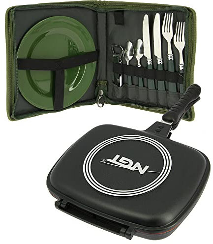 DNA Leisure Cooking Double Side Grill Pan with Complete Cutlery Set | Camping | Carp Fishing |