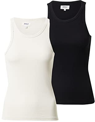 ONLY Damen Tanktop Enger Schnitt U-Ausschnitt T-Shirt 15239781,Black/Pack:2-Pack with Black/Pumice Stone,XL