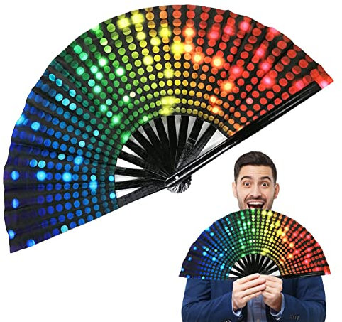 GIMOCOOL Regenbogen-Fan | Rainbow Rave Handfächer | Bunter Handfächer, Regenbogen-Party-Dekoration, Pride-Fächer Handfaltfächer für Frauen und Männer