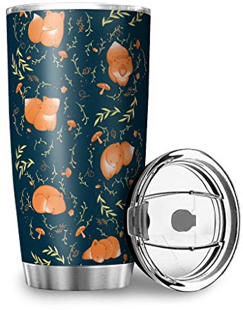 Zbbfwu Fuchs-Muster Kaffeebecher to go Thermobecher Edelstahl Auslaufsicher Kaffeetasse Reisebecher Flowers 600ml