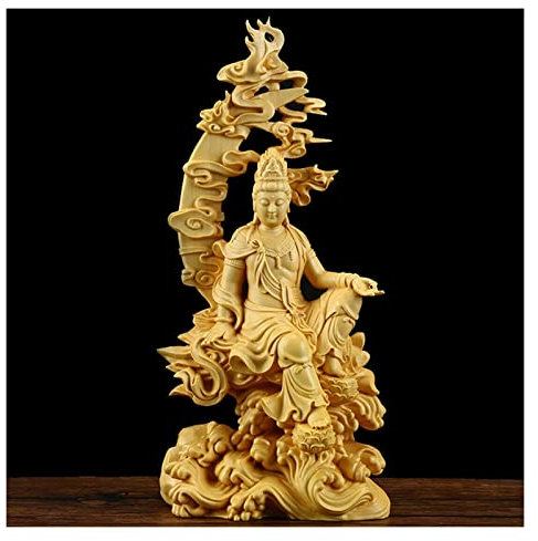 KIZQYN Guan Yin Statue Chinesische Carving Crafts Kwan-Yin Guanyin Buddha Statue Bodhisattva Skulptur Handwerk Holz Wohnzimmer Dekor Geeignet for Home Office Hotel Guan Yin