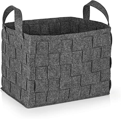 N8WERK Filz-Aufbewahrungskorb mit Griff 40x30x30cm | Ideal zur Aufbewahrung von Kaminholz & Zeitschriften | Strapazierfähig & vielseitig | Faltbarer Aufbewahrungskorb zur Lagerung [Dunkelgrau]