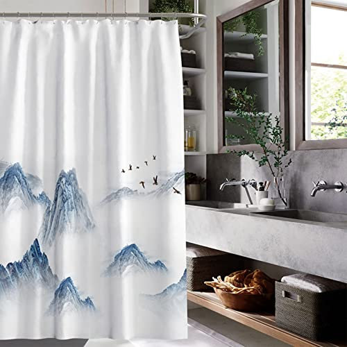 Musihy Duschrollo 200 cm Breit, Duschvorhänge Weiß Berg Duschrollo Anti Schimmel Extra Breite Duschvorhänge