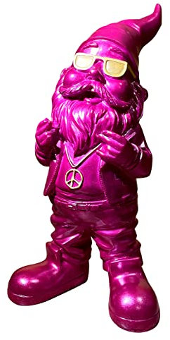 SEWAS Gartenzwerg, Rocker mit Peace Kette, Purple-Gold Edition, handbemalt und wetterfest aus hochwertigem Kunstharz, Dekofigur
