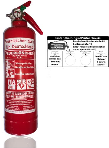 Brandengel 1kg Autofeuerlöscher + Warnwesten Größe XXS Pulverlöscher Feuerlöscher LKW PKW KFZ DIN EN 3 Sicherheits-Weste EN ISO 20471:2013, Typ 2, Gelb (Mit Prüfnachweis u. Jahresmarke)