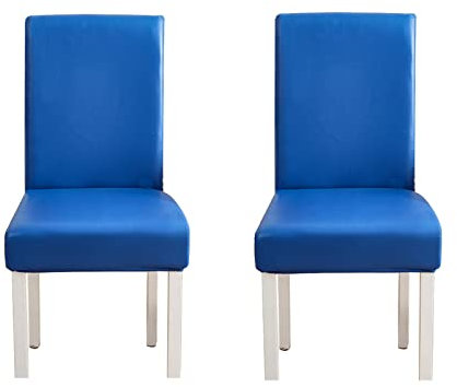 WWYL Esszimmer Stuhlhussen 2er/4er/6er Set, Wasserdichtes Pu Leder Stretch Stuhl-Universell Stuhlhussen Haus Büro Restaurant, Dekor Moderne Spann-Abdeckung (Navy Blau,2-Stück)