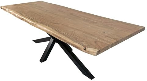 SAM Esstisch 300 x 100 cm Cali, Baumkantentisch naturfarben, Akazienholz massiv, Spider-Gestell aus Metall Schwarz, aufgedoppelte Kanten 25+25 mm