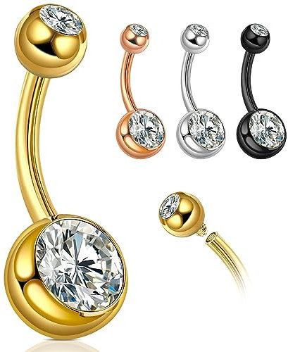 14G Kugel Bauchnabelpiercing Gold, Chirurgenstahl, Antiallergie Lang Nabelpiercing Belly Piercing, 14mm Stablänge