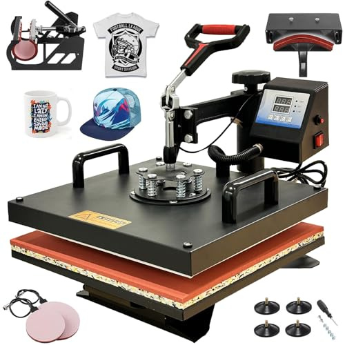 Multifunctional 5-in-1 Heat Press Machine, 38×38cm Professional, 360 Degree Swivel Heat Press Machine for T Shirt Mug Plate Bag Mouse Pad More