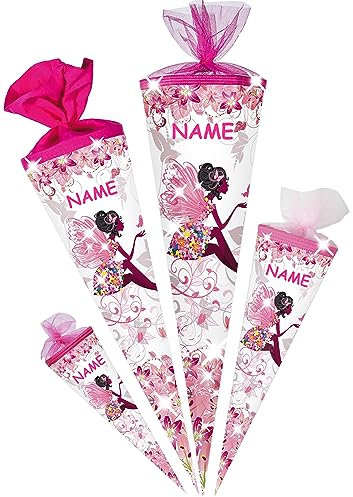alles-meine.de GmbH Schultüte - Schmetterlings Fee/Blumenfee 35-100 cm Größe wählbar inkl. Name - Zuckertüte - Tüllabschluß/Filzabschluß - eckig/rund - Mädchen - kl..