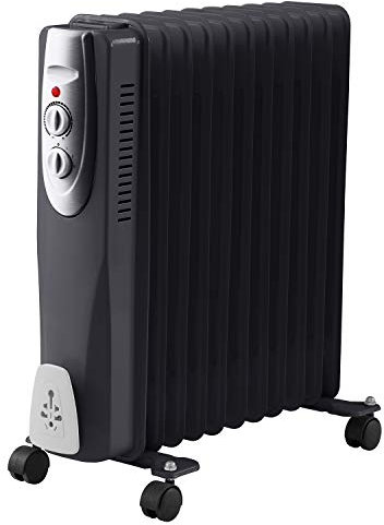 2500W 11 Fin Oil Filled Radiator, 3 Heat Settings and Thermostat Timer, Overheat Safety Cut-off, 2.5kw Portable Heater with Quiet Operation, Black (1)