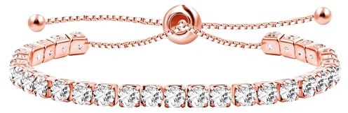 Uloveido Rose Gold Color Adjustable Silver Color Slider Bolo Clasp Tennis Bracelets for Women with Created Diamond Y4043