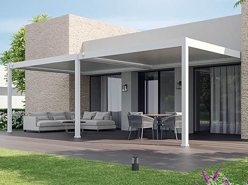 Pergola Boclimatic in Alluminio Adossee 32m² - 4x8 - Bianca - Lamelle Orientabili da 0 a 120° - HALO 32
