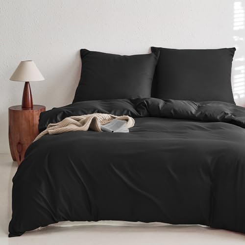 MR&HM Bettwäsche 200x200 3teilig Schwarz - Mikrofaser Bettbezug 200x200 cm Set mit 2 Kissenbezüge 80x80 cm - Komfortabler und weicher Bettbezug für alle Jahreszeiten mit Reißverschluss