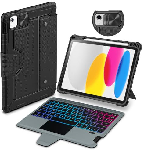 Nillkin iPad A16(11th)/ iPad 10th Generation Case with Keyboard 10.9”2025/2022, Detachable Backlit Magic Keyboard, Shockproof Case with Pencil Holder, Slide Camera Cover,QWERTY Layout, Black